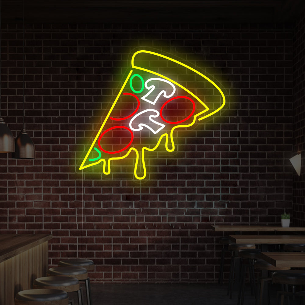Insegna neon LED fetta di pizza colorata