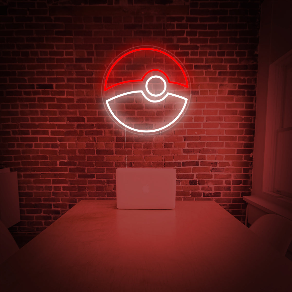 Insegna neon LED a forma di Poké Ball rossa e bianca
