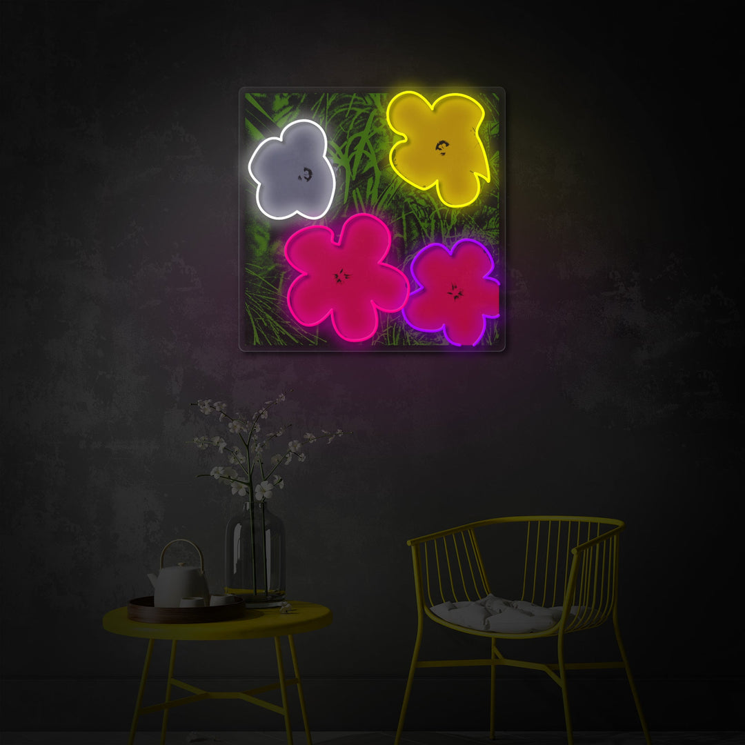 "Pop art in bloom, famosi fiori dell'artista" Insegna al neon a LED stampata con UV