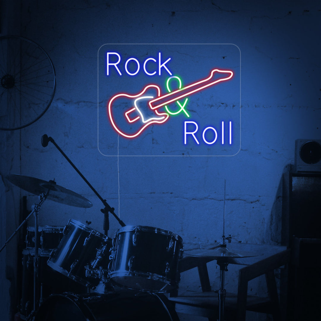 "Rock And Roll, Musica, Chitarra" Insegna al neon