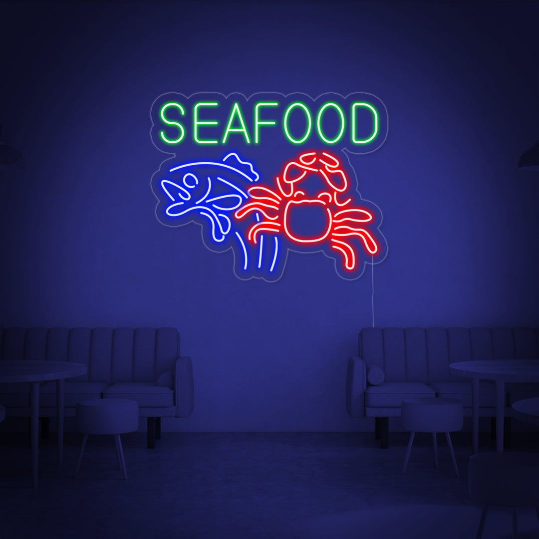"Seafood, Granchio, Pesce" Insegna al neon