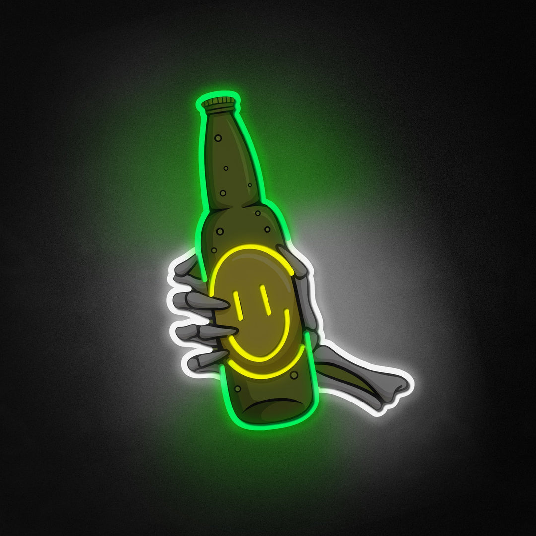 "Mano di teschio, bottiglia di birra" Neon Like