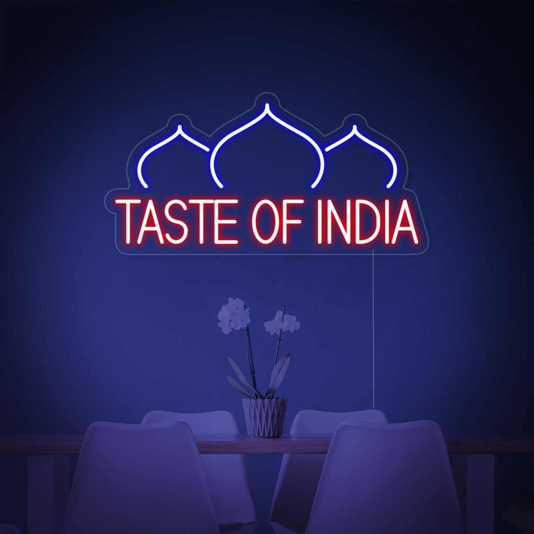 "TASTE OF INDIA, Ristorante, cipolla" Insegna al neon