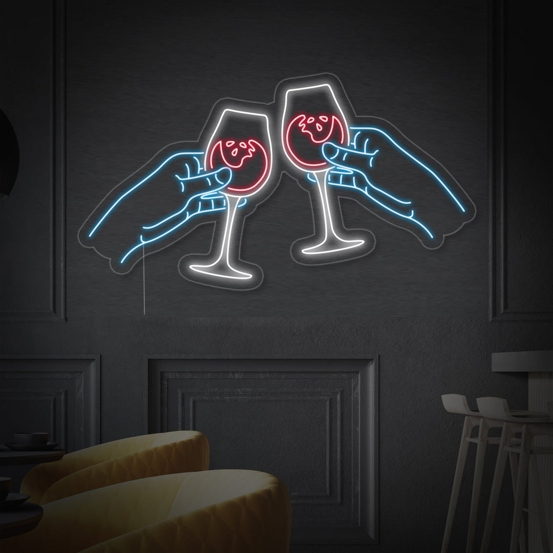 "Due Mani Che Tintinnano Bicchieri Di Vino Bar" Insegna al neon