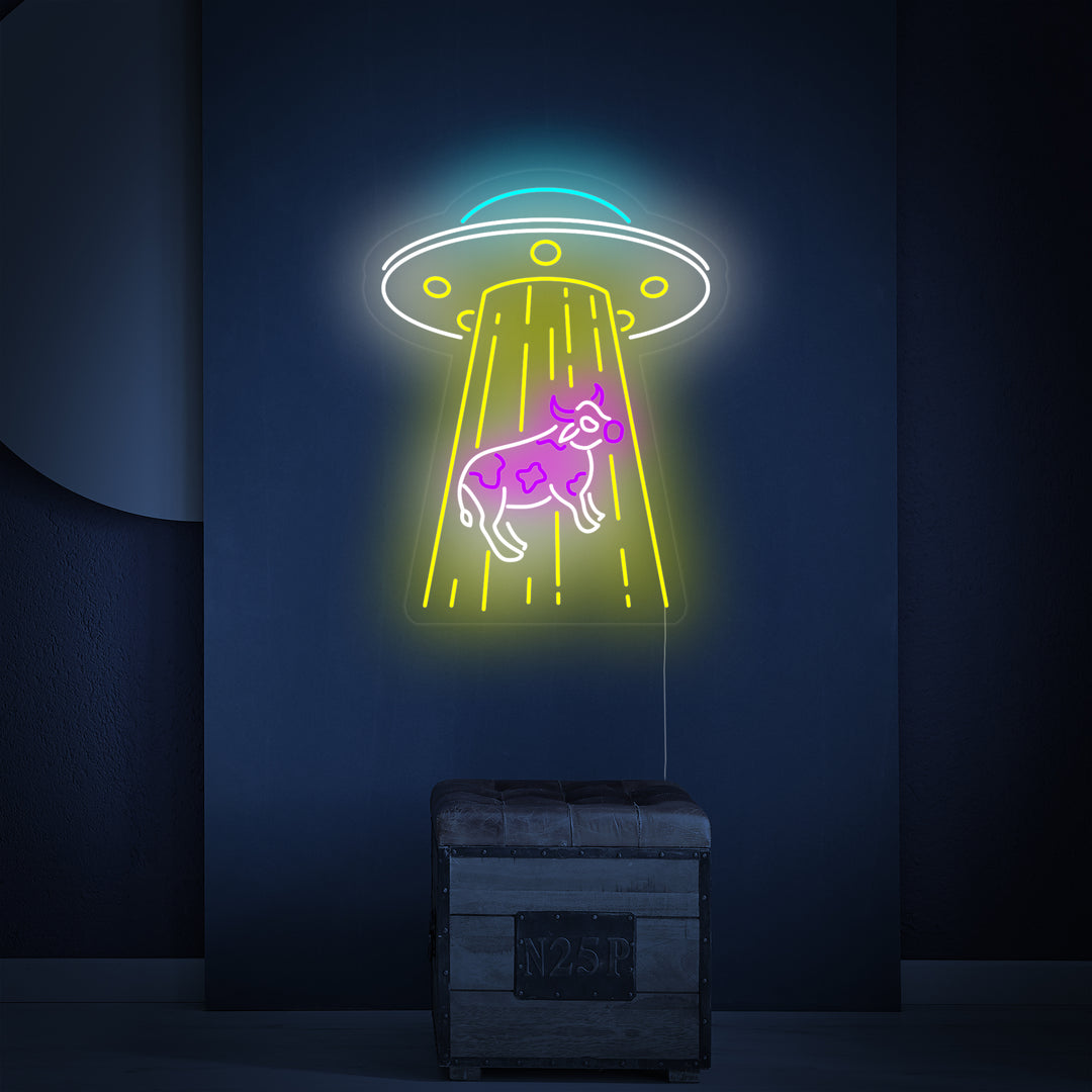"UFO Che Rapisce La Mucca" Insegna al neon