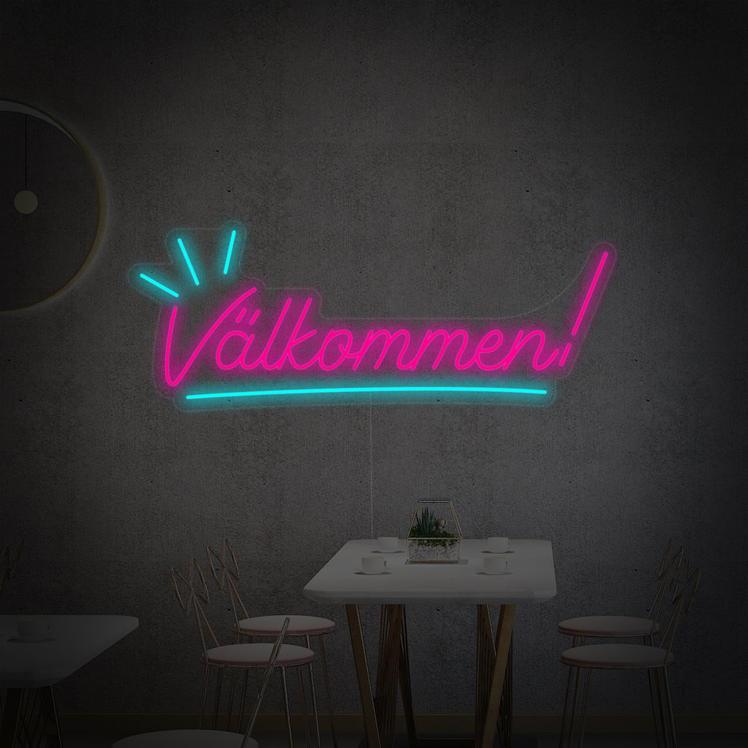 "Valkommen" Insegna al neon