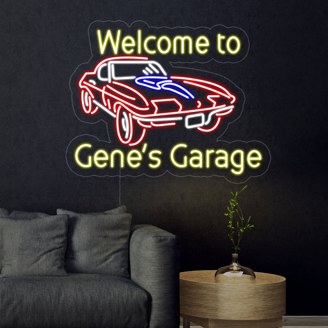 "Welcome to Genes Garage" Insegna al neon