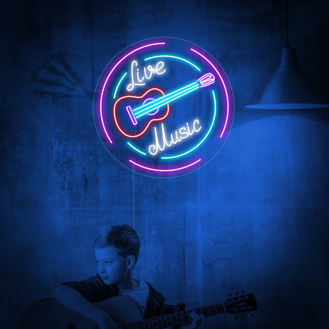 "Live Music, chitarre" Insegna al neon