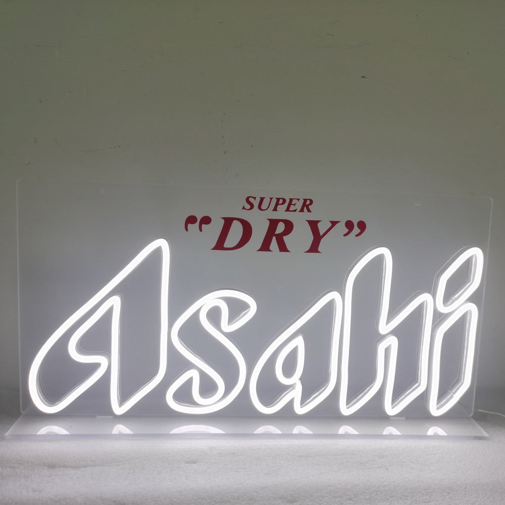 Finito Asahi Super Segno di neon logo asciutto in bianco e rosso