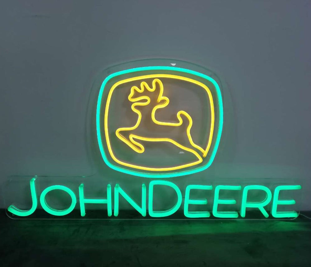 Finito John Deere logo neon segno luminoso in verde e giallo
