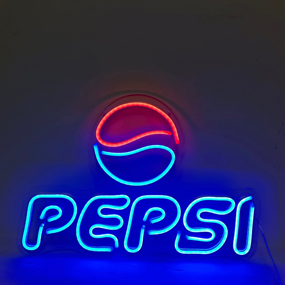 Finito Pepsi logo neon segno luminoso in rosso e blu